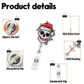 Christmas Badge Reel,Horror Skull Acrylic Badge for ID Card Badge,Xmas Hat Telescoping Retractable Badge Holder Alligator Clip Accessories for Nurse,Medical Worker,Nursing Student,Teacher