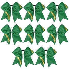 8 PCS Softball Bows 8" Softball Cheer Bows Bulk Hair Bows Cheerleading Sports Cheerleader Ponytail Holder Softball Accessories for Girls College Competition Green