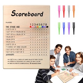 BUSOHA Score Board Compatible with Phase 10 - Scoreboard for Phase 10 Card Game with 8 Color Pegs Wooden Scoreboard for Board Games Party Christmas New Year