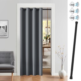 Vatge Magnetic Closet Curtain with Rod - W42 x L80, 1 Panel, Gray, Room Darkening Privacy Doorway Curtains for Open Bedroom, Temporary Door for Hallway