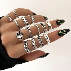 GIGB PBDK 6-14Pcs Vintage Knuckle Rings Set Snake Butterfly Finger Rings Set Stacking Joint Midi Rings Sets for Women (14Pcs)
