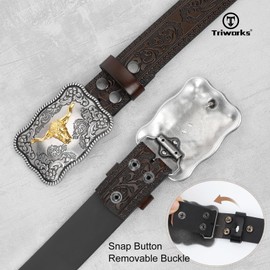 TRIWORKS Western Leather Buckle Belt for Men Women Cowboy Cowgirl Leather Belt for Jeans Pants,C-Coffee