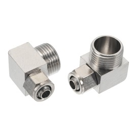 INFINAUTO Push to Connect Air Fittings 8mm / 5/16" 90 Degree Elbow Air Line Quick Joint Nickel Plated Copper 16mm / 3/8"BSPT 2 Pcs Silver Tone