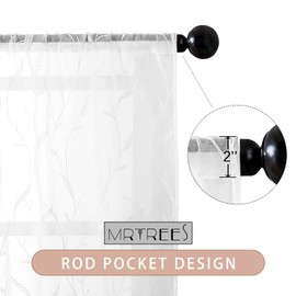 MRTREES Kitchen Tier Curtains White, Leaves Embroidery Sheer Curtain Tiers, Short Sheer Cafe Curtains Rod Pocket Small Voile Half Window Treatment(2 Panels, 30x30 Inches, White Wheat Spike)