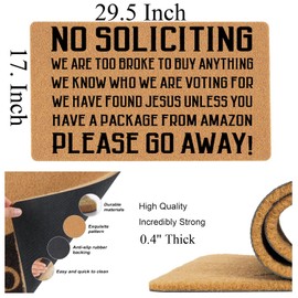 No Soliciting Funny Doormat for Front Door - 29.5x17 Inch Heavy Duty Indoor Outdoor Welcome Mat, Brown Housewarming Gift for Entryway, Fun Selecting for Home Decor