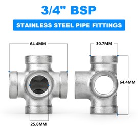 ERGAOBOY 1 Piece 3/4" BSP 5 Way Stainless Steel Cross Fittings for Water and Air Lines, Industrial Application