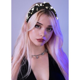 Black Headband Pearl Knotted Headband Sparkly Rhinestone Pearls Top Knotted Headbands Fashion Accessories Cute Hair Bands