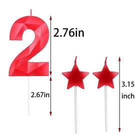 Number 2 Candles and Star Heart Birthday Candles 2.76 Inch for Birthday Cakes Decorations Wedding Anniversary Celebration Number 21 22 23 24 25 26 27 28 29(Red,2)