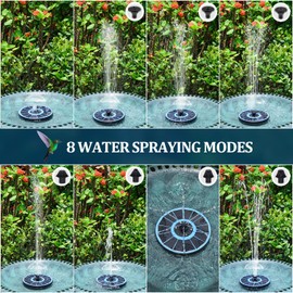 GAIZERL Solar Fountain New, 3.5W Solar Bird Bath Fountains with Glass Panel, 2200 Battery, Hummingbird Water Features with Color LED Lights, 8 Spray Modes & 4 Fixed Pipes for Garden, Pool, Pond