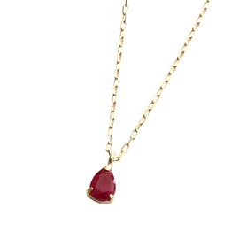 L&Co K10 Zizuku Drop Pendant Necklace Birthstone, Yellow Gold, july ruby