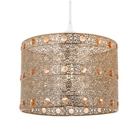Polished Gold Acrylic Gem Moroccan Style Chandelier Pendant Light Shade Fitting with Amber Beads | 60w | 24cm Diameter | Quality Made Product by Happy Homewares