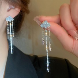 Dainty Cloud Crystal Dangle Stud Earrings for Women 925 Sterling Silver Post Pin Hypoallergenic Cubic Zirconia Long Tassel Chain Drop Dangling Lightweight Birthday Christmas Jewelry Gifts