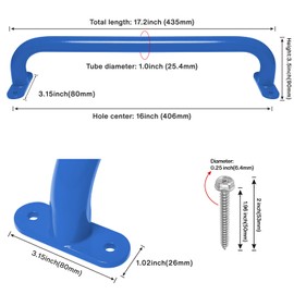 Purife 17 Inch 6 Pieces Blue Metal Safety Handles for Outdoor Playground - Playset Accessories Handles, Swing Sets Attachment Grab Bars, Kids Hand Grips Monkey Bar for Indoor Play Structure