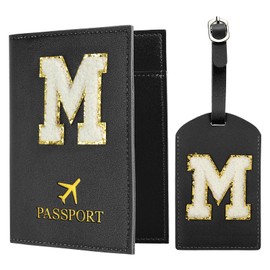 YELARXI Luggage Tag, Initial Letter Travel Luggage Baggage Labels Embroidery PU Leather Waterproof for Privacy Protection ID Tag Suitcase Identifier Backpack (Black M)