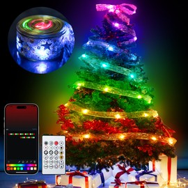 Christmas Tree Ribbon Lights, 32.8FT 66 LED, App Controlled Fairy String Lights for Christmas Tree Decoration, USB Powered Remote Bluetooth APP Dual Control for Xmas Decor-RGB