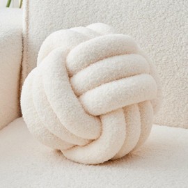 LUSJNGE Decorative Throw Knot Pillow Ball for Home Chair Sofa Couch Bed Aesthetic Round Decor Pillows Lambswool Knotted Pillow Cushion (Ivory White, 11 inches)