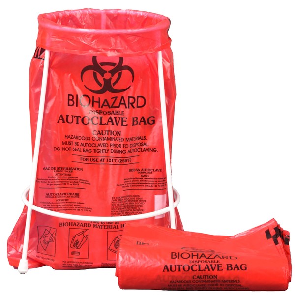 Ratiolab Red Biohazard Waste Disposal Bag Set With Bench-Top Stand