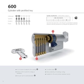 AGB Cylinder Mod. 600, Key - Key with Anti-Pull cam 54, 27-27, 4, 22-10-22 Matt Chromium (C60334.22.22)