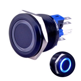 Ulincos Momentary Push Button Switch Waterproof Switch IP67 U22A1 Blue LED 1NO1NC SPDT ON/OFF Black Metal Shell 12V 22mm (Blue)