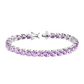 Franki Baker Amethyst CZ Gemstones & 925 Sterling Silver Heart Shaped Tennis Bracelet. Length: 19cm