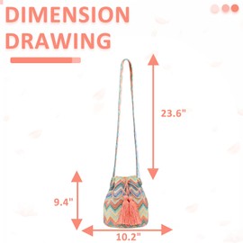 Canvas Crossbody Bags for Women, Tassels Drawstring Bucket Bag, Bohemian Handbag, Tote Bag Large Capacity Travel Tote Bag for Vacation Travel Daily Matching