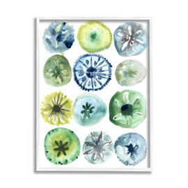 Stupell Industries Nautical Sea Urchin Abstract Assortment Blue Green Yellow, Designed by June Erica Vess White Framed Wall Art, 11 x 14