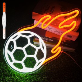 VIKLIU Soccer Neon Sign Dimmable Soccer on Fire Led Neon Sign Football LED Signs for Bedroom Man Cave Bar Party Soccer Club Decor Gifts for Soccer Lover