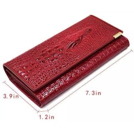 Men Women Embossed Crocodile Pattern Clutch Wallet Long Card Holder Purse(Red)