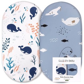 GLLQUEN BABY 2 Pack Moses Basket Fitted Sheets, Newborn Pram Sheets Fitted, 100% Microfiber Oeko-tex100 Cozy and Breathable Crib Baby Bassinet Sheets for Boy and Girl, Easy Care Soft Fitted Sheet