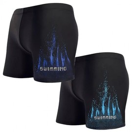 a585 Men's Plus Size Quick-Drying Boxer Swim Trunks Light Blue Flame + Large [82.50 Kg - 100.00 Kg] 10ea