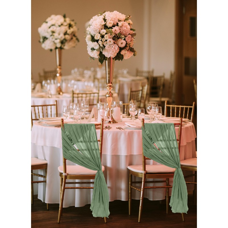 REWOMC 50 PCS Cheesecloth Chair Sashes, 15.7x70 Inch, Sage Green
