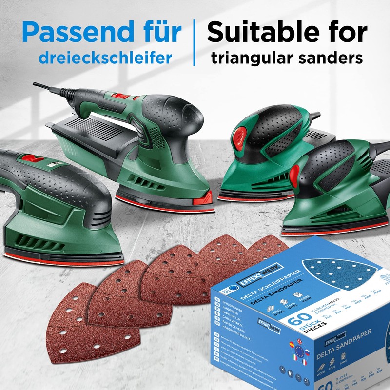 EffektWerk Delta Sandpapers (60 Pack 11 Holes) 105x152mm Triangular Sanding
