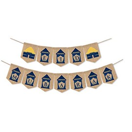 Pacpod Eid Mubarak Mosque Banner Party Decoration Supplies Blue And Beige