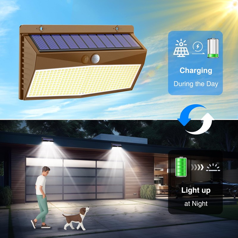 2 Pack 368 LED Solar Lights Outdoor Motion Sensor, Solar