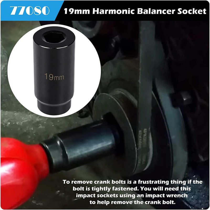77080 Harmonic Balancer Socket Tool 19mm Crank Bolt Socket for