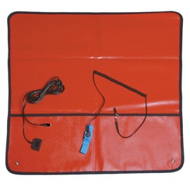 StaticTek ESD Grounding Kit - Anti-Static Field Service Mat with 2pcs Male 10mm Snaps, Wrist Band Set, Bulldog Ground Cord, Red, 2'X2' | TT_FSM2424R