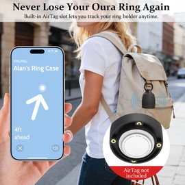 YWXTW Portable Holder for Oura Ring (with Airtag Slot), Waterproof Ring Case, Anti-Loss Ring Holder Keychain for Women & Men, Travel Jewelry Organizer for Gym & Daily Use (Black)