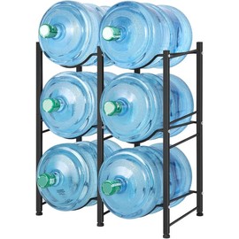 5 Gallon (Approx. 15.7 Liter) Water Bottle Rack, Heavy Duty Drink Cooler Bottle Rack 3 Tier Water Rack with 6 Slots for Gallon Water Tanks Organiser