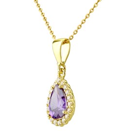 Old English Jewellers 9ct Yellow Gold Amethyst Teardrop Pendant Necklace + 18 inch Chain