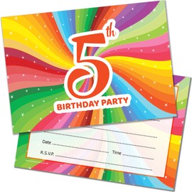 Olivia Samuel 20 x 5th Birthday Party Invitations. Children's Bright Unisex Style. Multipack of 20 Invites with Envelopes