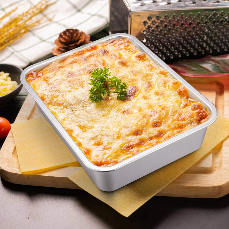 Deep Lasagna Pan, E-far Stainless Steel Rectangular Roasting Baking Pans,