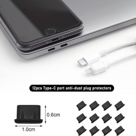hnswwgew 12 Pcs Type-C Anti Dust Cap Cover Port Plugs Protector for All Type-C Smartphones and Tablets(Black)
