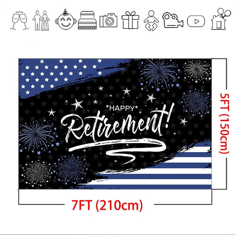 Mocsicka Happy Retirement Backdrop Black and Navy Blue Police Retirement