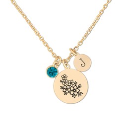 Fern & Filigree Cherry Blossom Necklace for Women, Flower Birthstone Initial Necklace, Gift for Mom, Daughter, Bestie, Wife for Mother's Day, Birthday, Christmas, Wedding