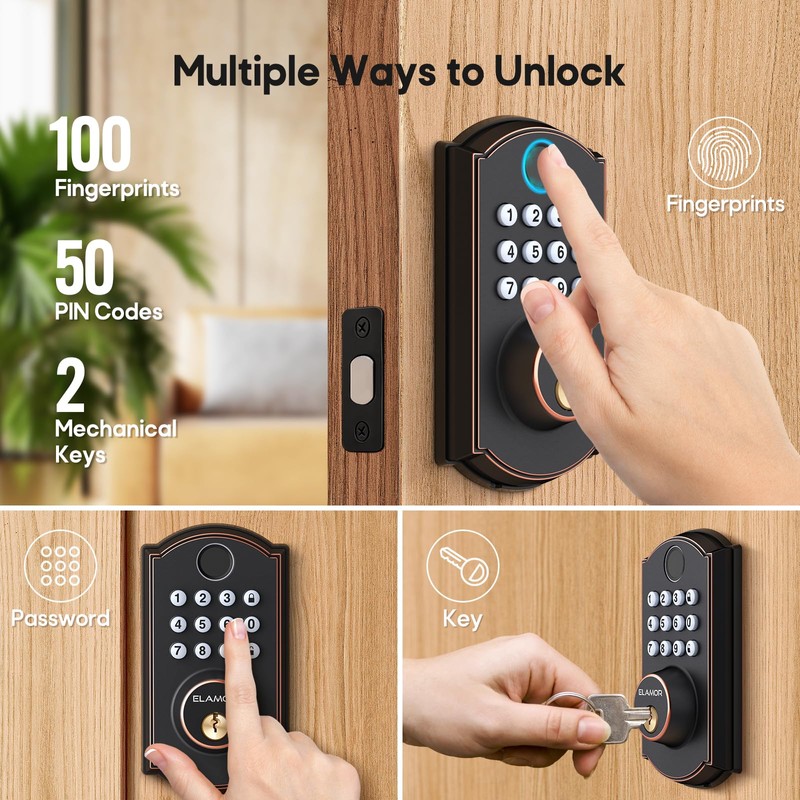 ELAMOR Fingerprint Door Lock, Keyless Entry Door Lock with Automatic