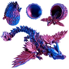 3D Printed Dragon in Egg, Full Articulated Dragon Crystal Egg, Surprise Dragons Eggs Toy, Flexible Crystal Dragons Toy, Executive Desk Toy for Office Fish Tank Decoration (Purple)