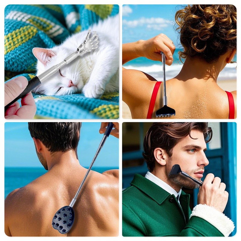 BJOYEE Extendable Back Scratcher, Set with 4 Different Interchangeable Heads,