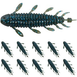 Pristis 10 pcs Chariot Bug Soft Lures, Wacky Worms Lures for Bass Fishing, Durable Plastic Insect Bait for Saltwater & Freshwater, Finesse Bug Swimbaits, Wacky Rig Kit, Fish Lure Set (Black Blue)
