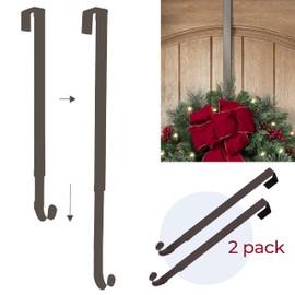 Haute Decor Adapt Adjustable Length Wreath Hanger - 2 Pack (Matte Brown) - Two Strong Over The Door Wreath Holders - Holds up to 20 pounds