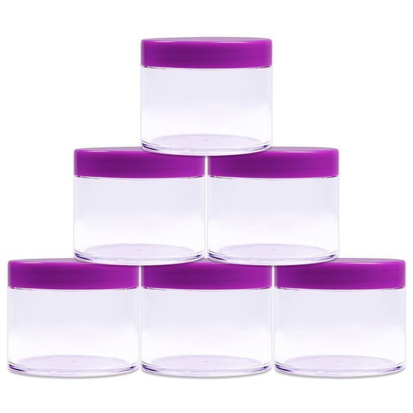 Beauticom® 2 oz. (60g /60ML) (Quantity: 6 Packs) Thick Wall Round Leak Proof Clear Acrylic Jars with PURPLE Lids for Beauty, Cream, Cosmetics, Salves, Scrubs